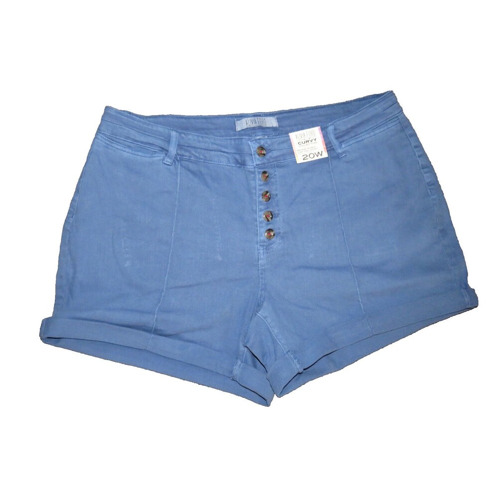Alivia Ford Button Fly Mid Rise Blue Twill Shorts Plus Size 20W